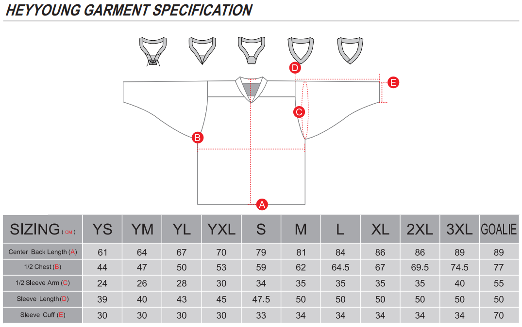 Hockey Jersey Size Chart