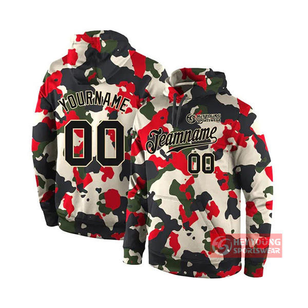 Printed Camo Hoodie Oversize Pullover Polyester Men Streetwear Sublimation Camo Sweatshirt Hoodies
