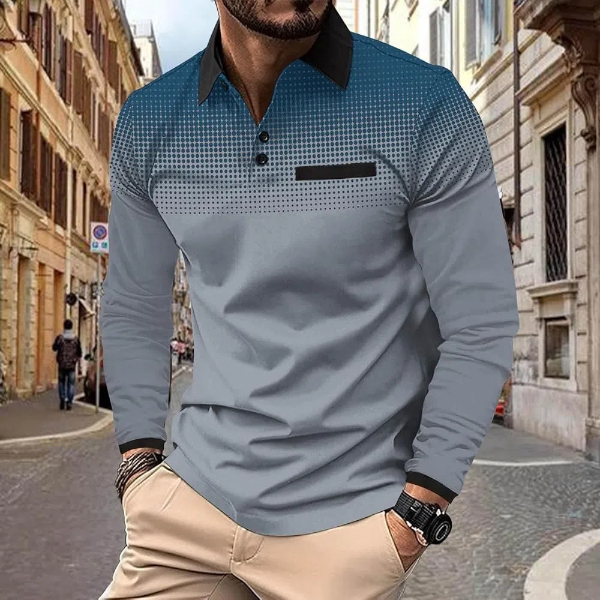 Polo Shirts for Men Button Versatile Golf Polos Smart Casual Polka Cot Gradient Mens Tops Men Long Sleeve T Shirt T Shirts Men Lapel Neck Mens Tshirt Gym Wear Men Winter Autumn