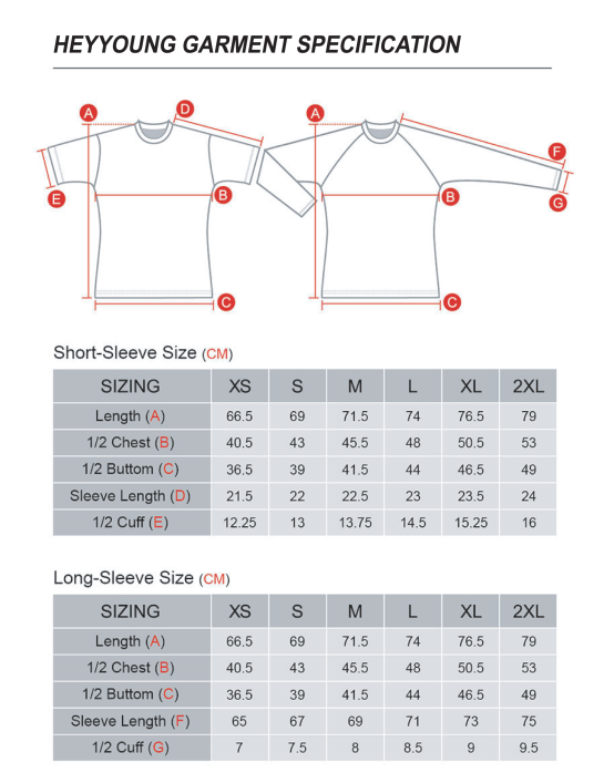 Rash Guard Size Chart