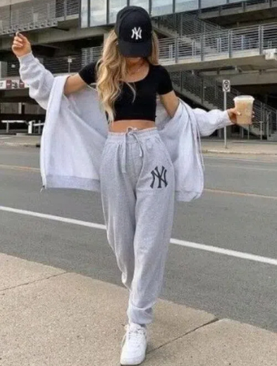 what matches with grey sweatpants