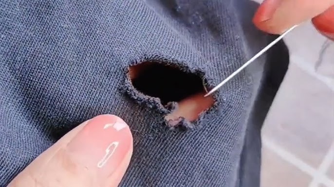 Darning holes in sweatpants
