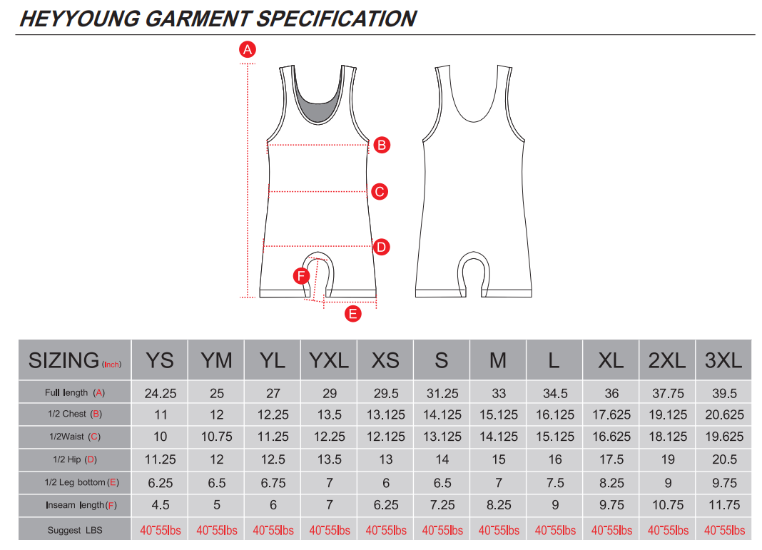 Wrestling Siglet Size Chart
