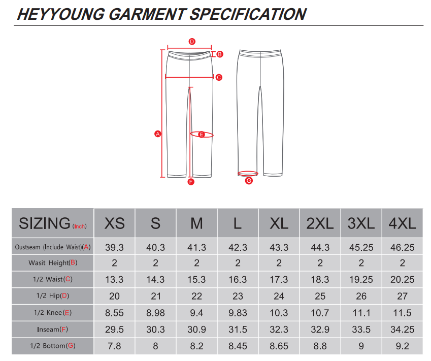 Sweatpants Size Chart