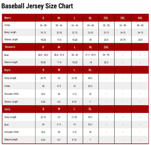 how big is a size 44 baseball jersey2