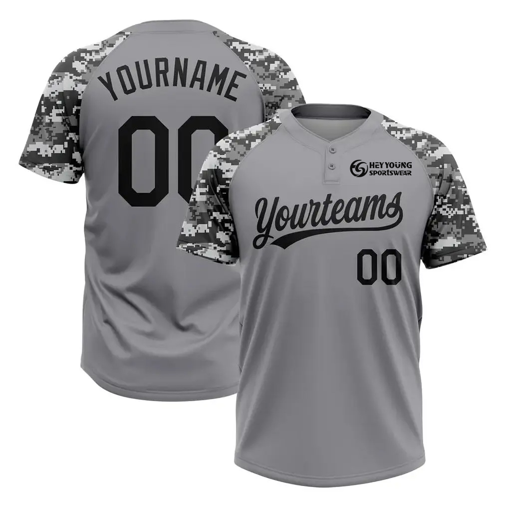New Style Custom Sublimated Camo Baseball Jerseys Two Button