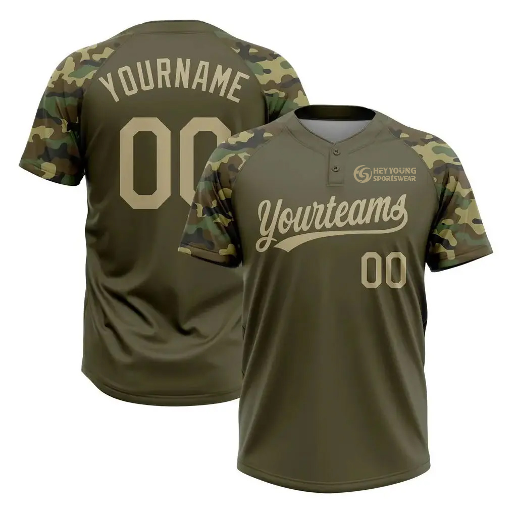 New Style Custom Sublimated Camo Baseball Jerseys Two Button