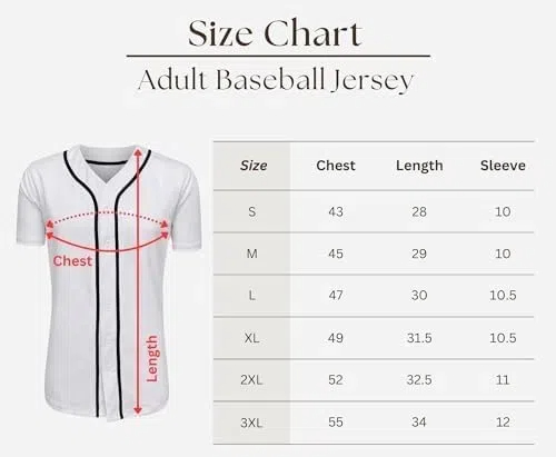 how big is a size 50 baseball jersey1