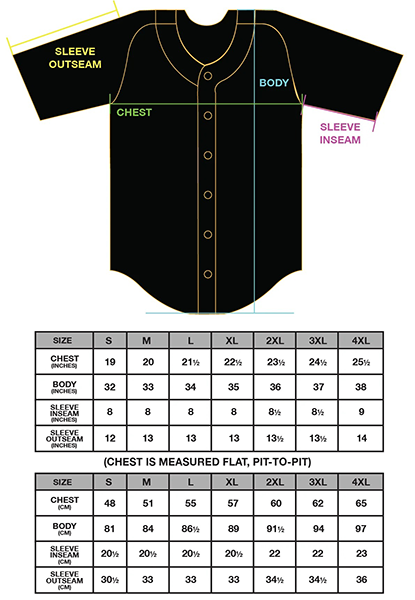 what is a size 40 baseball jersey1