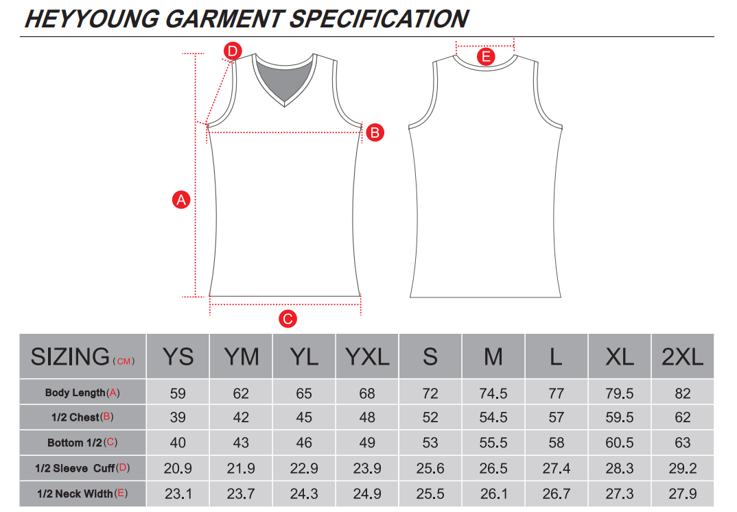 Basketball Jersey Size Chart
